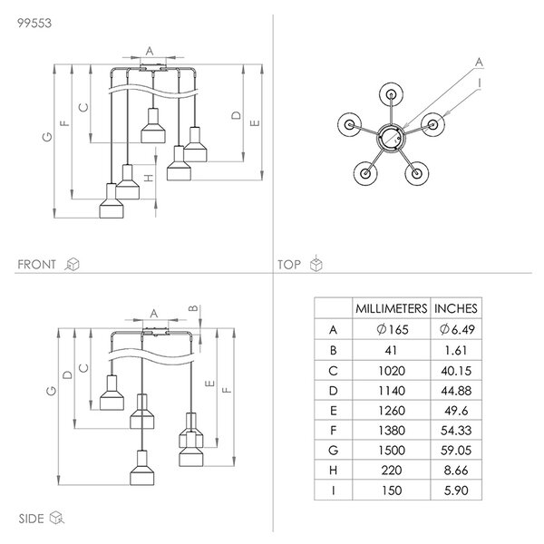 Lampadario Moderno Casibare 5 Luci Acciaio Nero