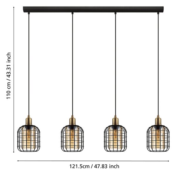 Lampadario Moderno Chisle 4 Luci Acciaio Nero