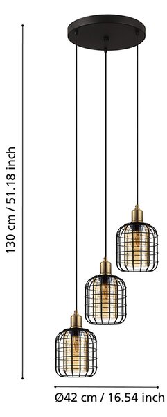 Lampadario Moderno Chisle 3 Luci Acciaio Nero