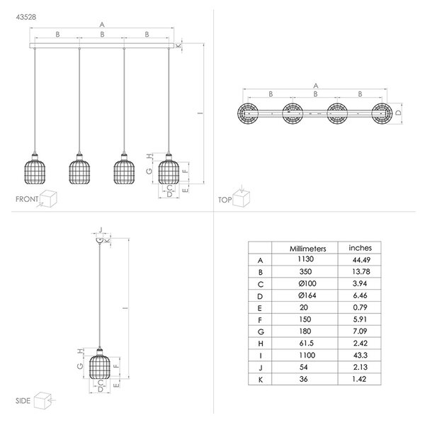 Lampadario Moderno Chisle 4 Luci Acciaio Nero