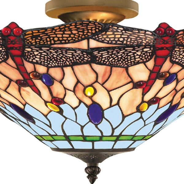 Searchlight Plafoniera Tiffany Dragonfly, dimmerabile, Multicolore, Soggiorno / Sala da pranzo, Vetro, Tiffany, Plafoniera
