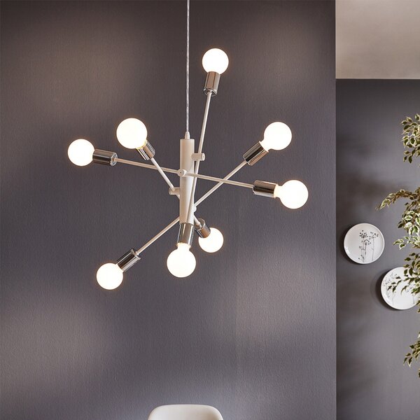 Lampadario Industrial Gradoli 8 Luci Acciaio Bianco E Cromo