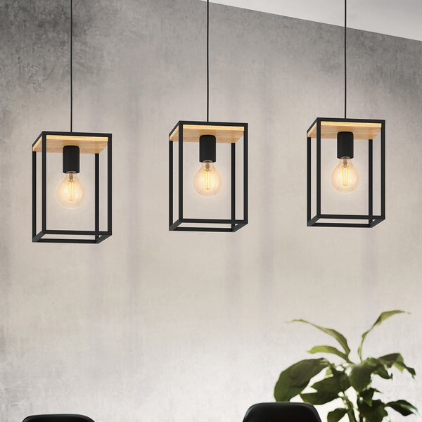 Lampadario Industrial Libertad 3 Luci Metallo Nero E Marrone