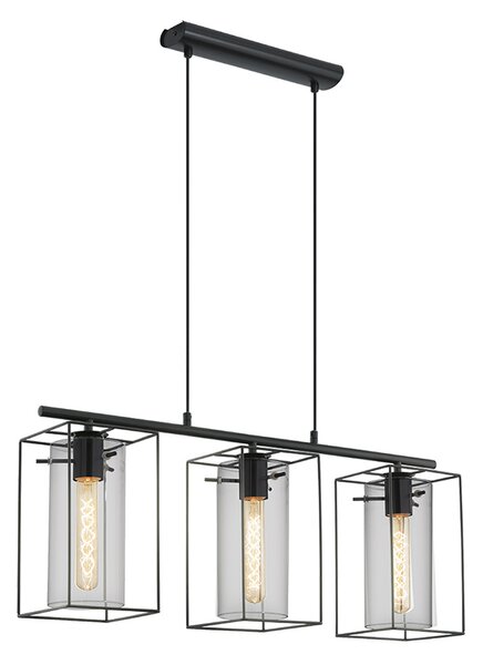 Lampadario Industrial Loncino 3 Luci Acciaio Nero