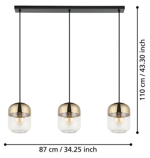 Lampadario Contemporaneo Maryvilla 3 Luci Acciaio Nero