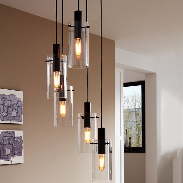 Lampadario Industrial Montefino 5 Luci Acciaio Nero