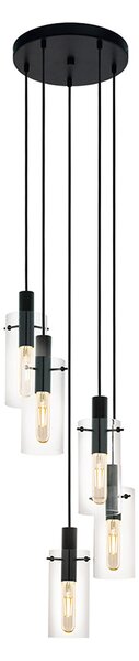 Lampadario Industrial Montefino 5 Luci Acciaio Nero