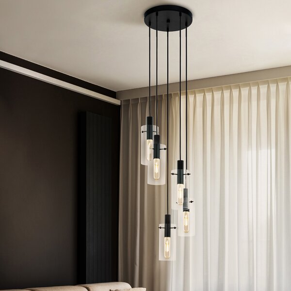 Lampadario Industrial Montefino 5 Luci Acciaio Nero