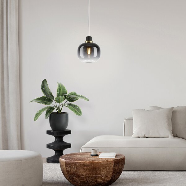 Lampadario Contemporaneo Oilella 1 Luce Acciaio Nero E Ottonediffusore Nero