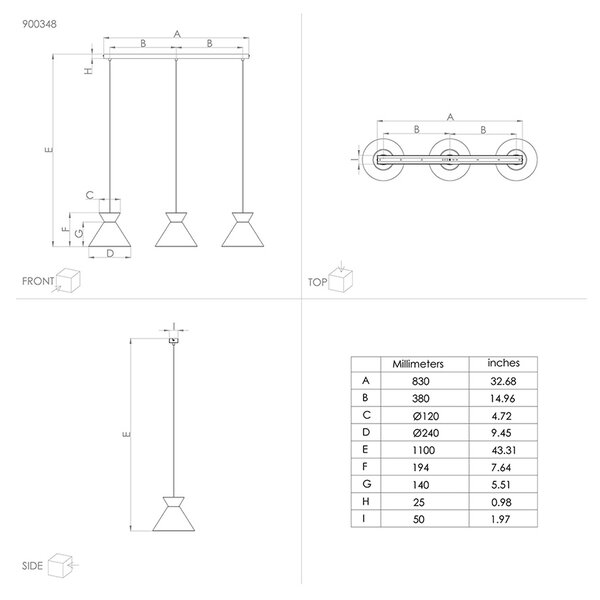 Lampadario Contemporaneo Nastasia 3 Luci Acciaio Nero