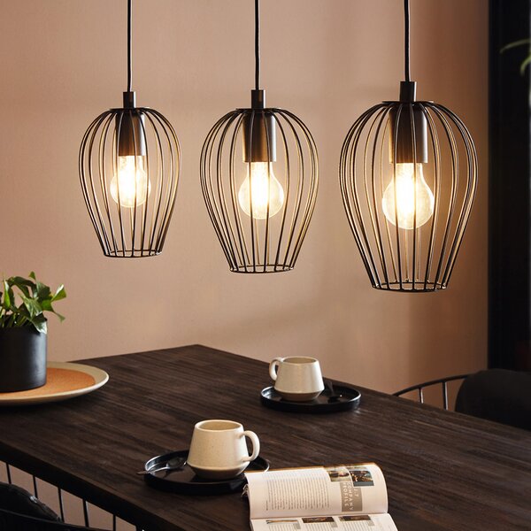 Lampadario Industrial Newtown 3 Luci Acciaio Nero