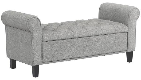 HOMCOM Panca Fondo Letto in Tessuto Effetto Velluto con Contenitore e Braccioli Arrotolati, Grigio Chiaro | Aosom Italy