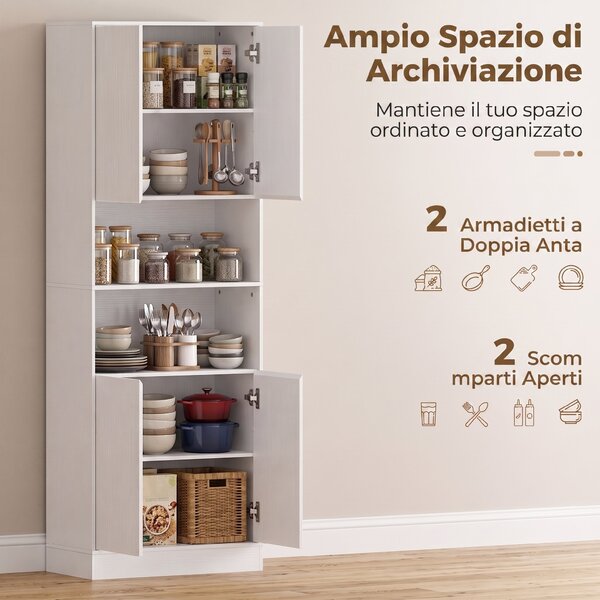 HOMCOM Credenza Dispensa da Cucina 170 cm con Mensola Regolabile, Bianco | Aosom Italy