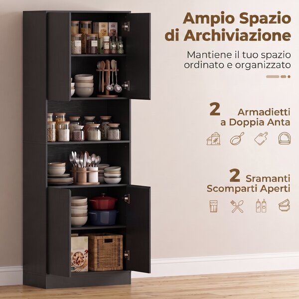 HOMCOM Dispensa Cucina 170cm, Contenitore con Mensola Regolabile, Effetto Legno Nero | Aosom Italy