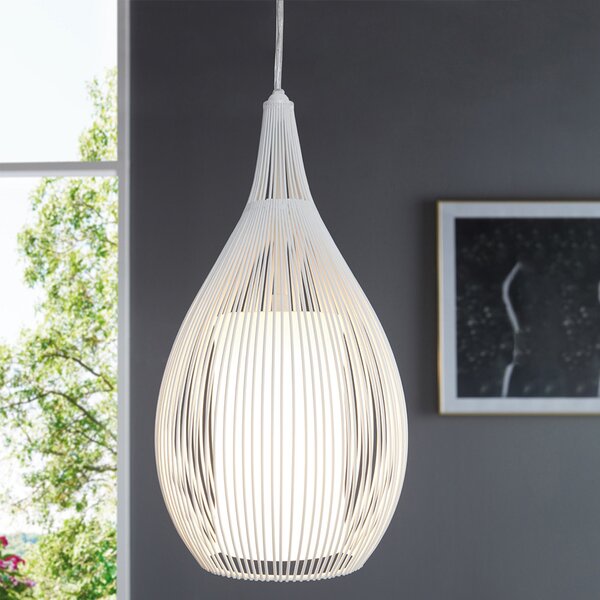 Lampadario Contemporaneo Razoni 1 Luce Acciaio Bianco