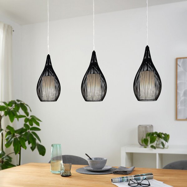 Lampadario Contemporaneo Razoni 3 Luci Acciaio Nero