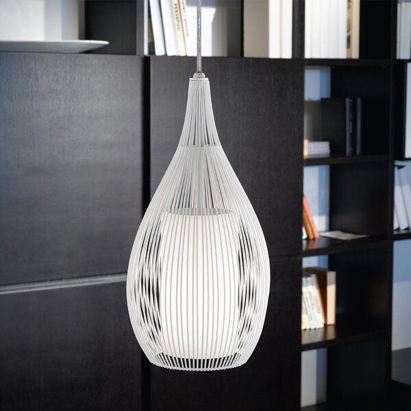 Lampadario Contemporaneo Razoni 1 Luce Acciaio Bianco