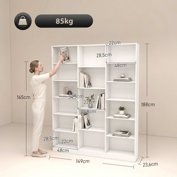 HOMCOM Libreria con Ripiani Regolabili e Antiribaltamento, 149x23,6x188 cm, Bianco | Aosom Italy