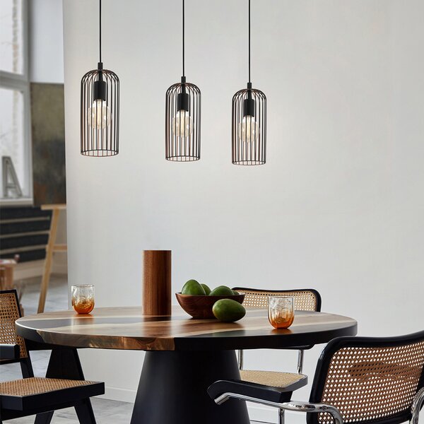 Lampadario Industrial Roccamena 3 Luci Acciaio Nero E Rame