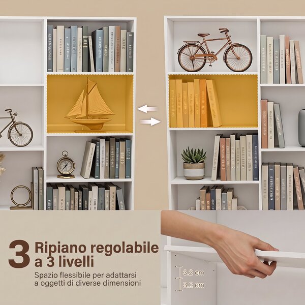 HOMCOM Libreria con Ripiani Regolabili e Antiribaltamento, 149x23,6x188 cm, Bianco | Aosom Italy