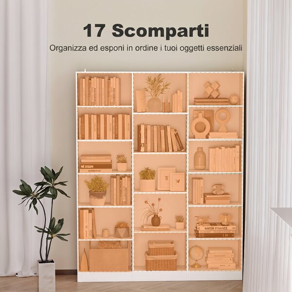 HOMCOM Libreria con Ripiani Regolabili e Antiribaltamento, 149x23,6x188 cm, Bianco | Aosom Italy
