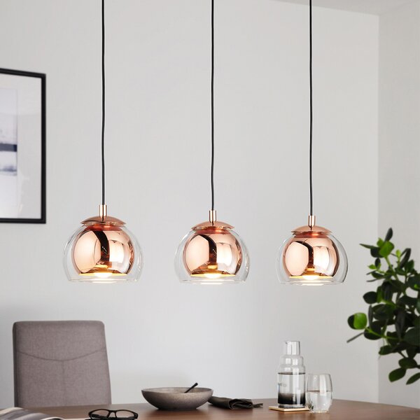 Lampadario Contemporaneo Rocamar 3 Luci Acciaio Rame