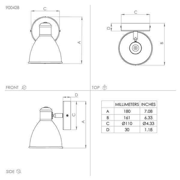 Applique Moderna San Peri 1 Luce Acciaio Nero E Bianco