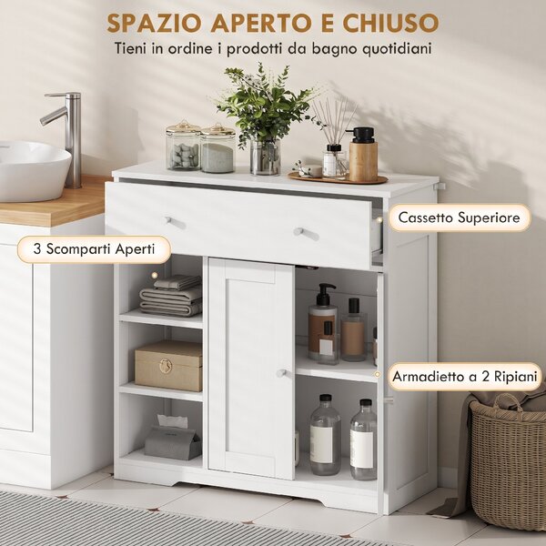 HOMCOM Mobiletto da Bagno da Terra con Cassetto e Anta, Bianco | Aosom Italy