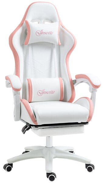 Vinsetto Sedia da Gaming con Altezza Regolabile e Schienale Reclinabile, 65x65x121-129 cm, Bianco e Rosa | Aosom Italy