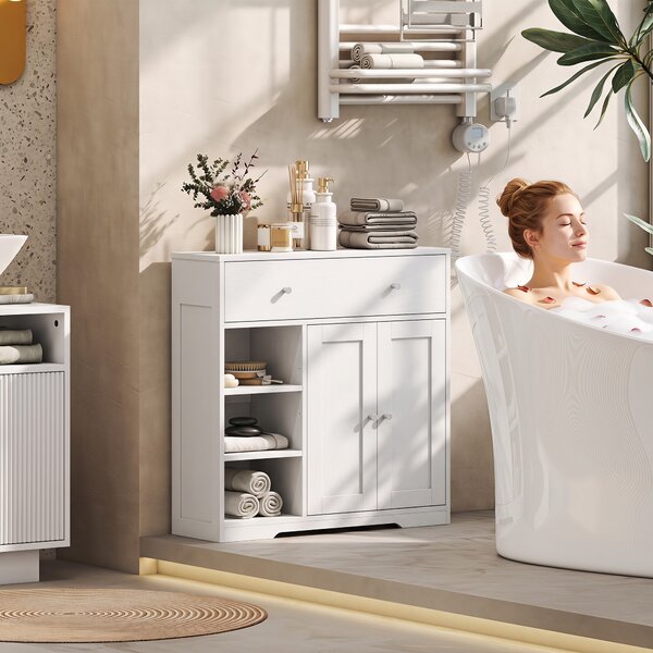 HOMCOM Mobiletto da Bagno da Terra con Cassetto e Anta, Bianco | Aosom Italy