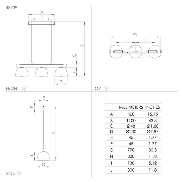 Lampadario Moderno Sherburn 3 Luci Metallo Nero E Marrone