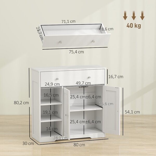 HOMCOM Mobiletto da Bagno da Terra con Cassetto e Anta, Bianco | Aosom Italy