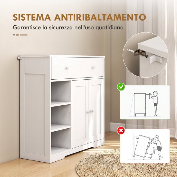HOMCOM Mobiletto da Bagno da Terra con Cassetto e Anta, Bianco | Aosom Italy