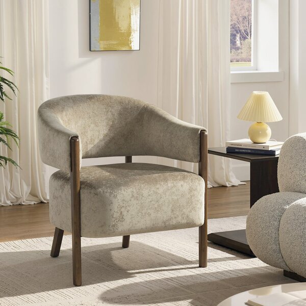 HOMCOM Poltrona d'accento, poltrona imbottita in chenille con struttura e gambe in legno massello, Marrone chiaro | Aosom Italy