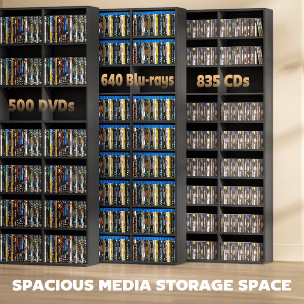 HOMCOM Mobile Porta CD a 9 Ripiani con 21 Ripiani, Scaffale Porta 835 CD/500 DVD/640 Blu-ray Salvaspazio, 100x24x175 cm, Nero | Aosom Italy