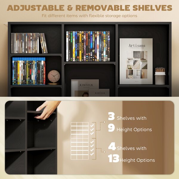 HOMCOM Mobile Porta CD a 9 Ripiani con 21 Ripiani, Scaffale Porta 835 CD/500 DVD/640 Blu-ray Salvaspazio, 100x24x175 cm, Nero | Aosom Italy