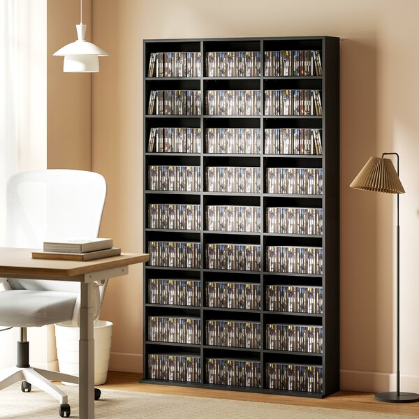 HOMCOM Mobile Porta CD a 9 Ripiani con 21 Ripiani, Scaffale Porta 835 CD/500 DVD/640 Blu-ray Salvaspazio, 100x24x175 cm, Nero | Aosom Italy