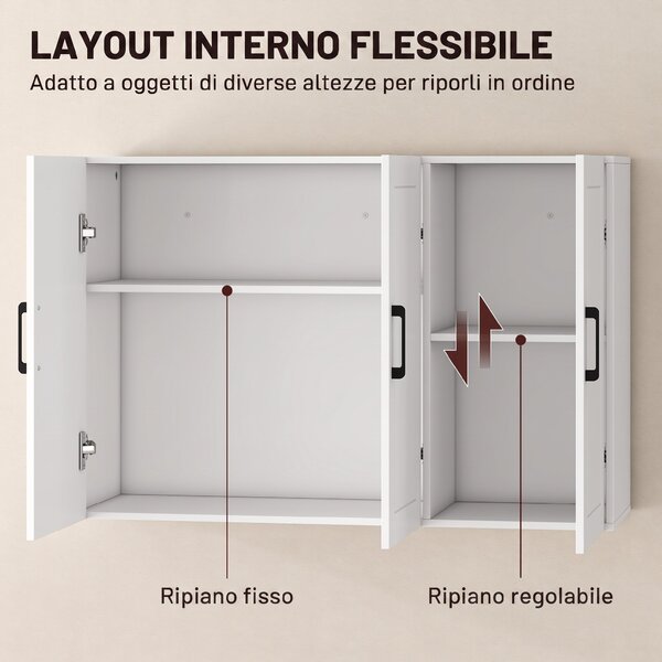 HOMCOM Mobile Bagno da Parete con 3 Ante, Ripiano Regolabile, per Soggiorno e Ingresso, Salvaspazio, 90x30x60 cm, Bianco | Aosom Italy