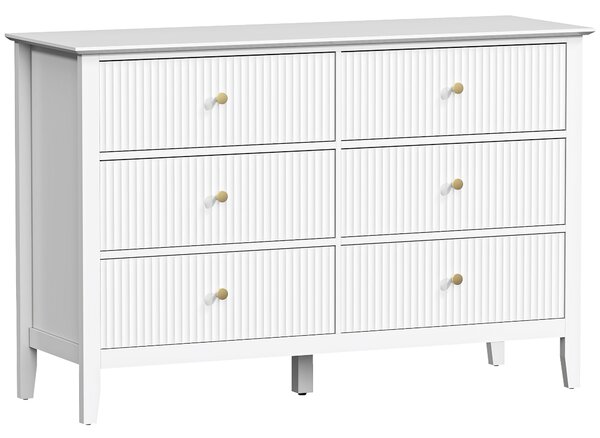 HOMCOM Cassettiera Camera da Letto Scanalato con 6 Cassetti, Maniglie e 5 Gambe per Corridoio Soggiorno Ingresso, Bianco | Aosom Italy