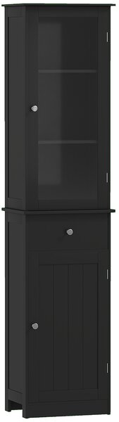 Kleankin Mobile Colonna Bagno Salvaspazio con Armadietto, Cassetto e Ripiani in MDF, 40x27x171.5cm, Nero | Aosom Italy