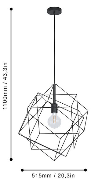 Lampadario Industrial Straiton 1 Luce Acciaio Nero Grande