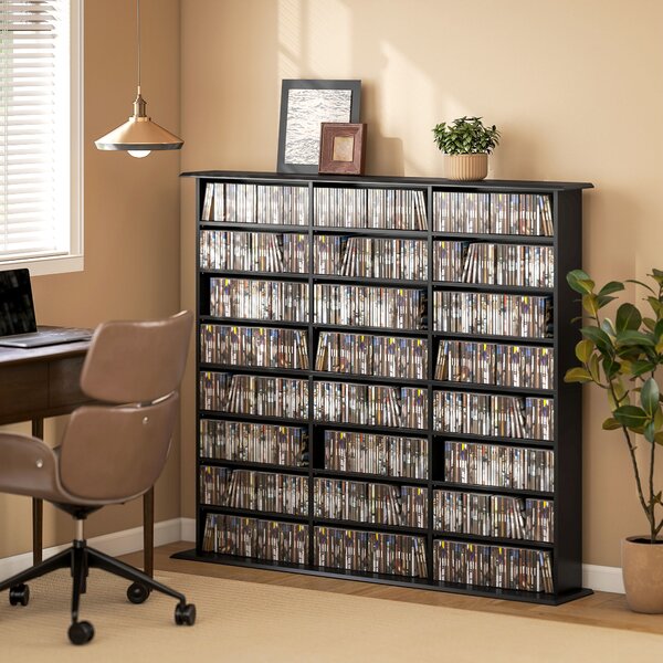 HOMCOM Mobile Porta CD a 8 Livelli con 18 Ripiani Regolabili, 1032 CD/594 DVD/Blu-ray Salvaspazio, con 24 Scomparti, 145x24x126.3 cm, Nero | Aosom Italy