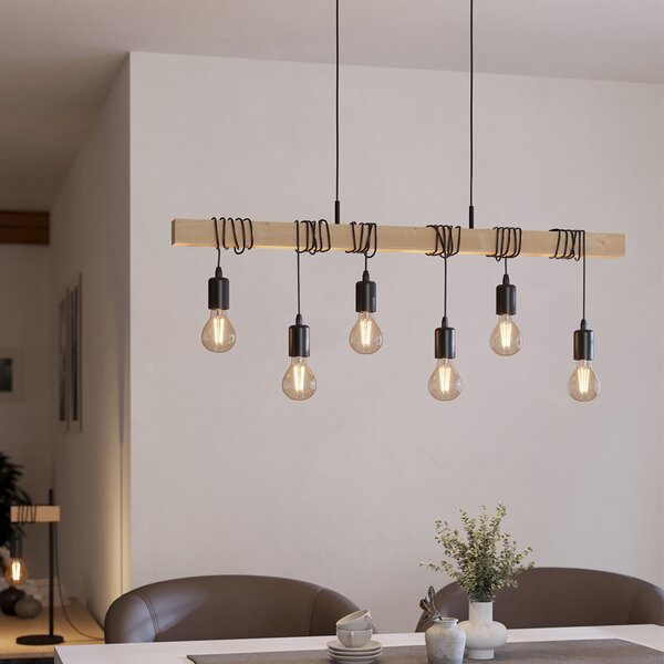 Lampadario Industrial Townshend 6 Luci Metallo Nero E Marrone