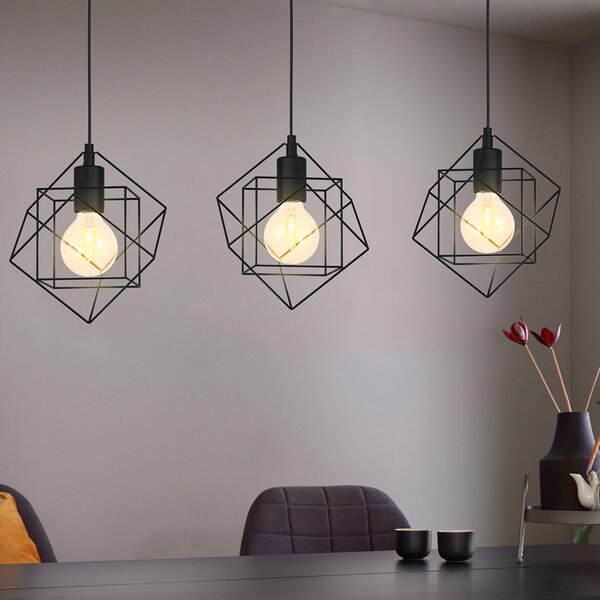 Lampadario Industrial Straiton 3 Luci Acciaio Nero