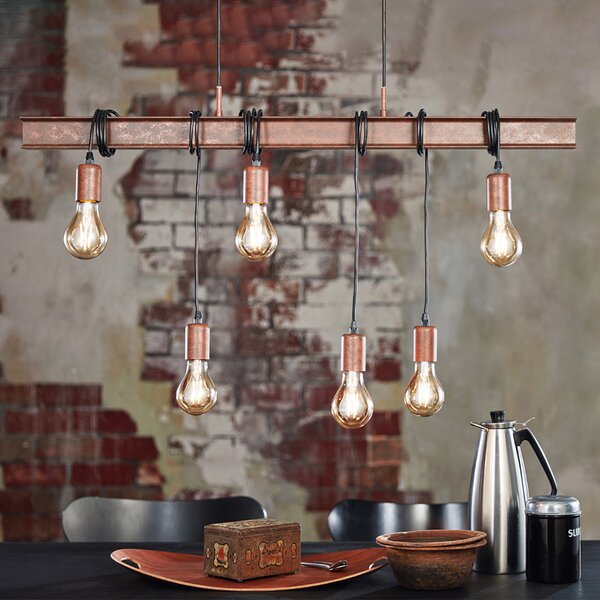 Lampadario Industrial Townshend 4 6 Luci Acciaio Marrone Invecchiato