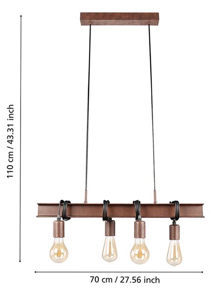 Lampadario Industrial Townshend 4 4 Luci Acciaio Marrone Invecchiato E Nero