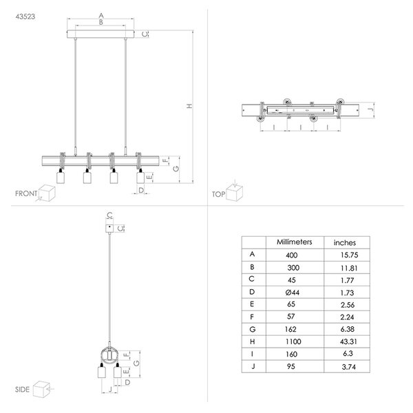 Lampadario Industrial Townshend 4 4 Luci Acciaio Marrone Invecchiato E Nero