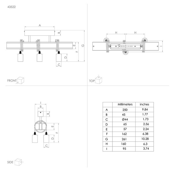 Plafoniera Industrial Townshend 4 3 Luci Acciaio Marrone Invecchiato