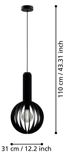 Lampadario Industrial Velasco 1 Luce Acciaio Nero Diffusore Nero Tondo