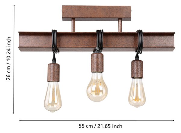 Plafoniera Industrial Townshend 4 3 Luci Acciaio Marrone Invecchiato